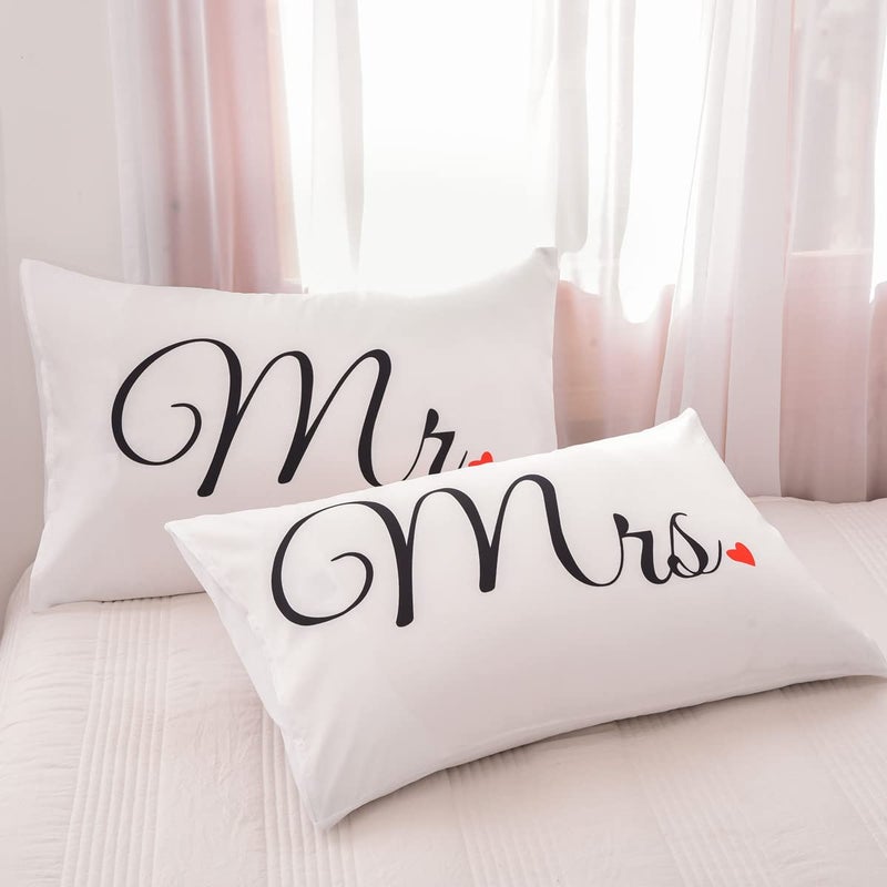 NTBED Couples Pillowcases Mr and Mrs Pillow Covers Heart Printed Bed Pillowcase,Valentine's Day,Anniversary Wedding Gifts Home Decoration (19''x29'') - Image 2
